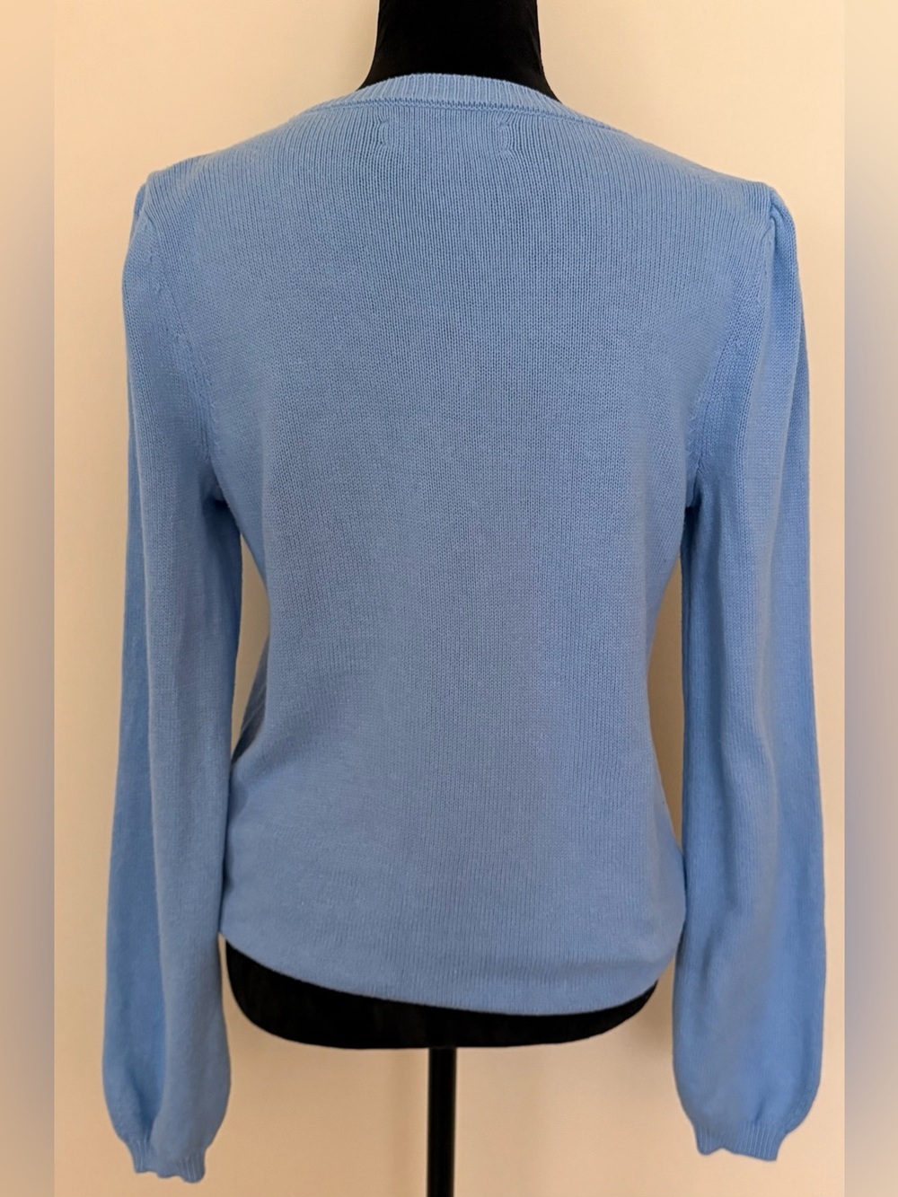 LOFT Sky Blue Puff Sleeve Parisian Chic Bicycle Classic Americana Knit Sweater-M - Picture 5 of 6